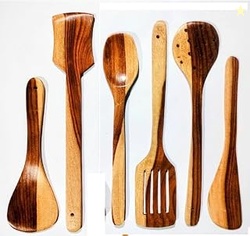 Green Wood Wooden Kitchen Utensils Set, 7 Pieces, Natural Wood, Two-To