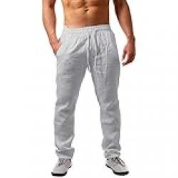Karlywindow Mens Linen Pants Casual Loose Lightweight Drawstring Elastic Waist Summer Yoga Beach Trousers