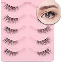 aupalada False Eyelashes Half Lashes Cat Eye Strip Natural 1/2 Lashes Short Fluffy Accent Tatti 3/4 Lashes Wispy Fake Eyelashes Set, Clear, Pack Of 5 5 Pair (Pack of 1)