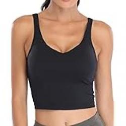Oalka sports bra womens longline padded crop tank yoga bras workout fitness top, a heart black, l