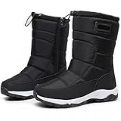 Snow Boots Men's, Waterproof Anti-Slip Hiking Flat Ankle Wellies, Winter Warm Thick Fleece Lining Rubber Grip Sole Classic Short Boots for Outdoor Hiking Ski Holidays Snowboard,Black,43 EU