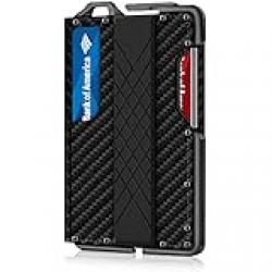 MURADIN Tactical Minimalist Wallet for Men, Slim RFID-Blocking Metal Card Holder, Front Pocket Mens Leather Dapper Bifold Wallet with Money Clip, Carbon Fiber, Minimalist