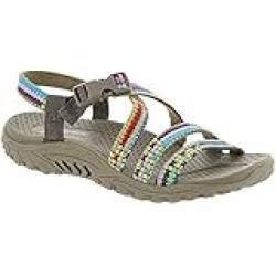 Skechers Women's Reggae-Sew Me-Boho Woven Strappy Slingback Sandal, Taupe Multi, 36 EU