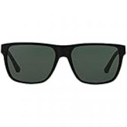 Emporio Armani Mens Square Classic Sunglasses 19307221, Black/Green, 58 mm