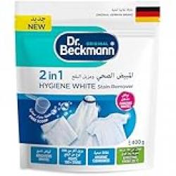 Dr. Beckmann 2 in 1 Hygiene White Stain Remover Powder-Brightens Whites-Oxi & White Formula-Prevents Greying-Fights 100+ of stains-No Chlorine Bleach-hygienically clean laundry-Unscented-400gm