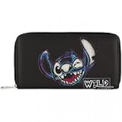 Concept One, Black, Disney Lilo and Stitch Wallet With Zipper, Zip Around Wallet Clutch