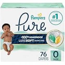 Pampers Diapers Newborn/Size 0 (<10 lb), 76 Count - Pure Protection Disposable Baby Diapers, Hypoallergenic and Unscented Protection, Super Pack (Packaging & Prints May Vary)