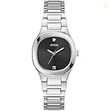 GUESS Women's 32mm Watch - Silver Tone Bracelet Black Dial Silver Tone Case
