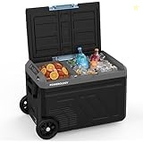 Powerology 12 Volt Refrigerator Smart 40L Fridge & Freezer, 20c +20c Cooling-Range, Dual Zone Cooling, High-Efficiency Compressor, 20800mAh Large Battery, 60W PD Port, Pull Bar & Wheels