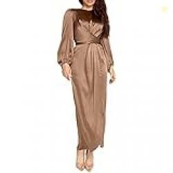 StarDY Women's Plain Satin Abaya Dress Round Collar Balloon Sleeve Wra