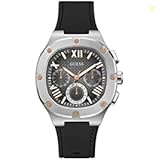GUESS Men's 42mm Watch - Black Strap Gunmetal Dial Silver Tone Case, Black, one