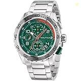 Nautica Men's NAPNSS304 NST 101 Recycled (85%) Stainless Steel Bracelet Watch, Silver Tone/Green/SST