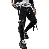 XYXIONGMAO Men's Jogger Pants Techwear Hip Hop Harem Pants Streetwear Tactical Track Pants, Black, XL