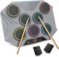 ROCKSOCKI Electronic Tabletop Drum Set, Portable Digital Drum Kit 7 Ve