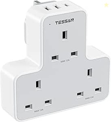 TESSAN USB Plug Charger Adapter AE with 3 USB Ports (1 USB C), 3 Way P