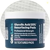 QRxLabs Glycolic Acid 20% Resurfacing Pads with Vitamins B5, C & E, Green Tea, Calendula, Allantoin - Exfoliates Surface Skin and Reduces Fine Lines and Wrinkles