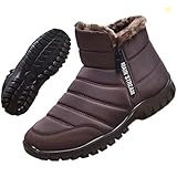 FFAACCA Men's Waterproof Warm Cotton Zipper Snow Ankle Boots, Winter Warm Slip on Thick Plush Mens Snow Boots, Non-Slip Winter Shoes for Men (Coffee,10.5)