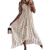 CUPSHE Sleeveless V-Neck Tassel Ruching Dress for Women Lace Up Smocking Ruffle Maxi Dress,S