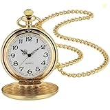 I-MART Smooth Vintage Pocket Watch with Chain (Gold)