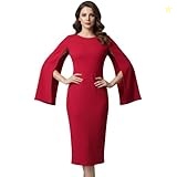 GRECIILOOKS One-Piece Below The Knee Bodycon Dress for Women (Gl-Wd1174-Medium-Red)
