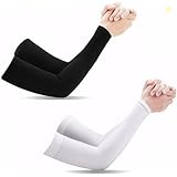 T Tersely [ 2 Pairs ] UV Protection Cooling Arm Sleeves, Arm Warmers for Men Women Youth Arm Support for Cycling Baseball Basketball Driving,Arm Compression Sleeves-Black White,One Size Fit Most