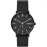 Skagen Aaren Colored Silicone Quartz Minimalistic 41mm Watch, Black, One Size