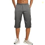 NANAMEEI Mens 3/4 Shorts Men's Below Knee Shorts Quick Dry Shorts with Zip Pockets, Dark Gray, L