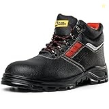 Black Hammer Mens Safety Boots Leather S3 SRC Black Steel Toe Cap Work Shoes Ankle 5993 (44 EU)