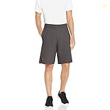 Champion Men's Powerblend Fleece Shorts, Long Athletic Shorts With Pockets (Reg. Or Big & Tall), Granite Heather C Logo, S