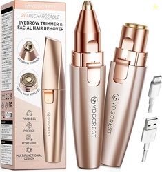 Rechargeable Eyebrow Trimmer & Facial Hair Remover for Women, 2 IN 1 Eyebrow Razor and Flawless Hair Remover, Eyebrow Lips Nose Body Facial Hair Removal for Women with Built-in LED Light (Rose Gold)
