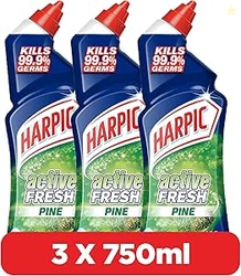 Harpic Active Fresh Toilet Cleaner, Pine Scent, 750ml x 3