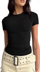 BAIGRAM Womens Basic Slim fit Crop Top Tee Shirt Short Sleeve Workout 