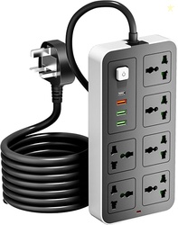 INFLUX 6-Outlet 3M Extension Cord with USB Ports and C-type Surge Prot