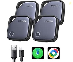 UGREEN 4Pack FineTrack Duo Smart Finder (iOS & Android Support + USB-C Rechargeable),Bluetooth Tracker Tags Compatible with Apple Find My/Google Find Hub,Item Finder Smart Tag fit for Galaxy S26